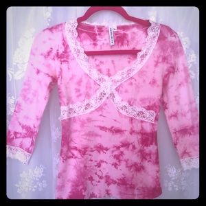 Pink Fitted Tie Die Lace Shirt